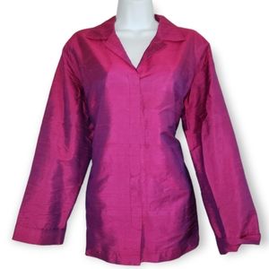 Chicos pink raw silk button down blouse top Womens Medium